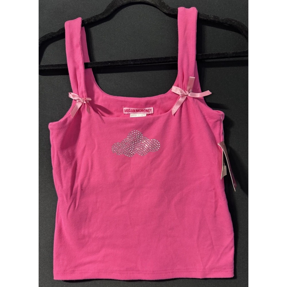 Megan Moroney Tank Top Size SMALL Hot Pink Rhinestone Cloud Bows